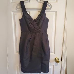 J‎ Crew Elyse Silk Taffeta Dress Size 4 Black Ruffle Crossover